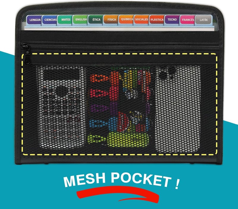 H4D Zippered Accordion File Organizer with Front Mesh Pouch, 13 Pocket Expanding File Folder, Fit for Documents Letter Size A4 Papers, Black - Image 3